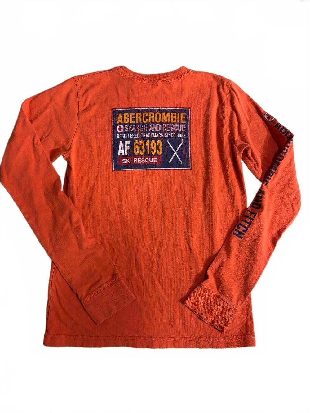 Vintage Abercrombie & Fitch Unisex XS Orange Long Sleeve Graphic Tee Logo